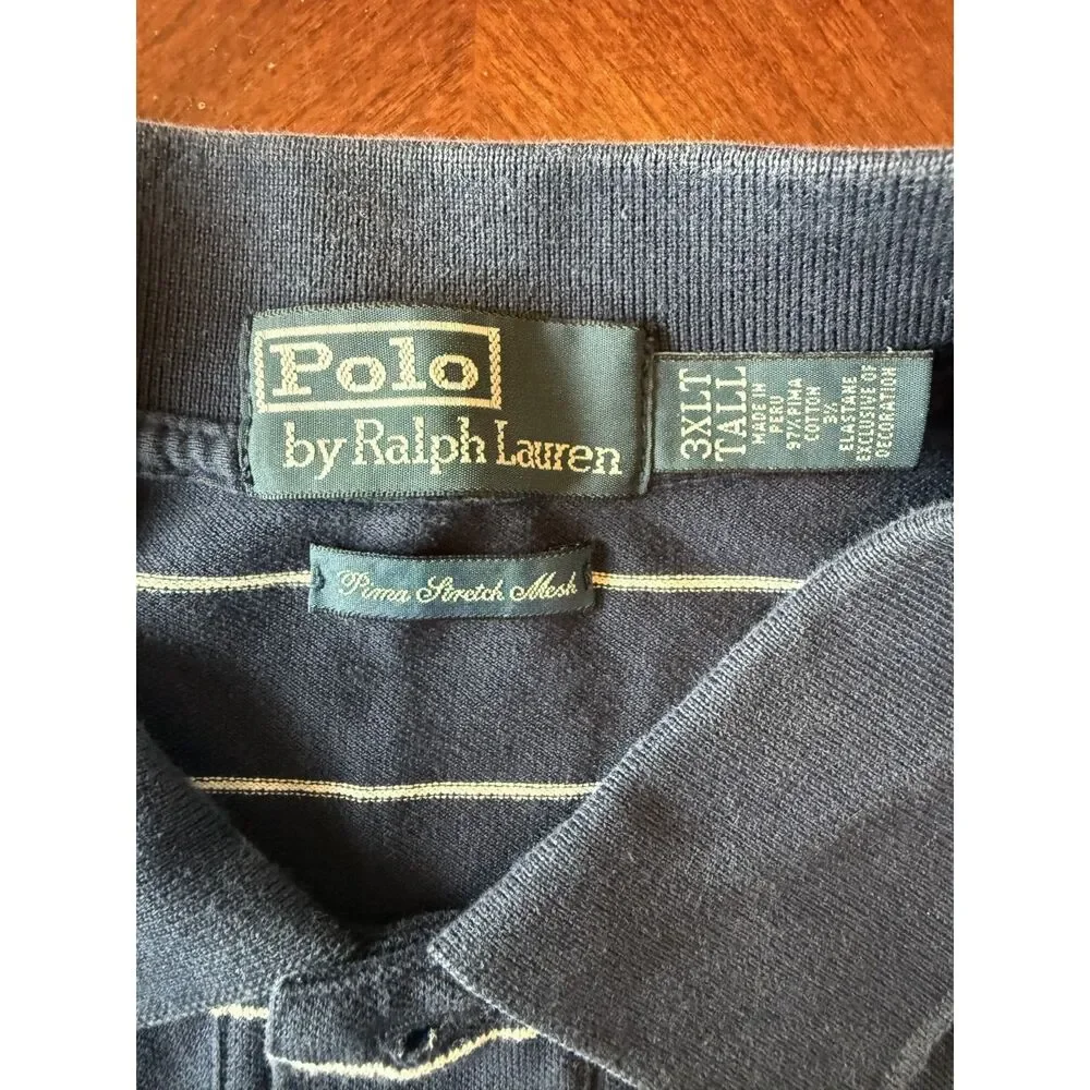 Polo Ralph Lauren 3XLT Polo Shirt Navy Stripe Big Tall Pima Stretch Mesh Preppy